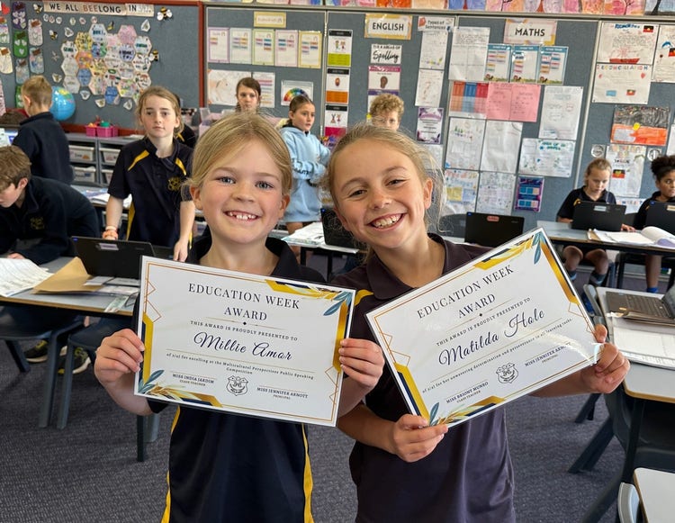 Education week 2025 award winners Millie and Matilda